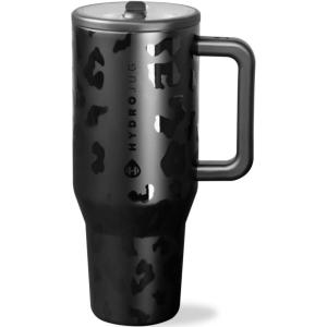 imageHydroJug Traveler  32 oz Water Bottle with Handle ampamp Flip Straw  Fits in Cup Holder Leak Resistant TumblerReusable Insulated Stainless Steel ampamp Rubber Base  Gifts for Women ampamp Men RiptideBlack Leopard