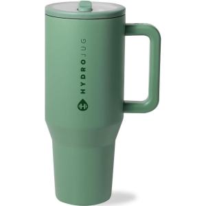 imageHydroJug Traveler  32 oz Water Bottle with Handle ampamp Flip Straw  Fits in Cup Holder Leak Resistant TumblerReusable Insulated Stainless Steel ampamp Rubber Base  Gifts for Women ampamp Men RiptideSage