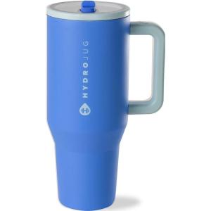 imageHydroJug Traveler  32 oz Water Bottle with Handle ampamp Flip Straw  Fits in Cup Holder Leak Resistant TumblerReusable Insulated Stainless Steel ampamp Rubber Base  Gifts for Women ampamp Men RiptideRiptide