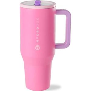 imageHydroJug Traveler  40 oz Water Bottle with Handle ampamp Flip Straw  Fits in Cup Holder Leak Resistant TumblerReusable Insulated Stainless Steel ampamp Rubber Base  Gifts for Women ampamp Men Alumni RedPink Sugar